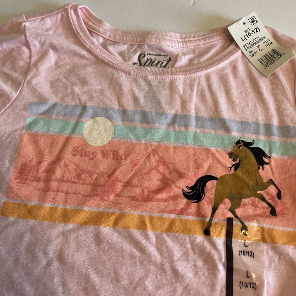 DreamWorks Spirit Untamed Top Girls L 10/12 Pink NWT Stay Wild Horse Tee c670